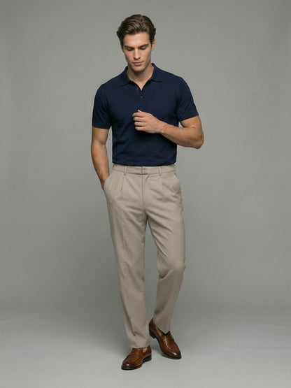 Celio* Men Beige Solid Baggy Fit Polyester Trousers