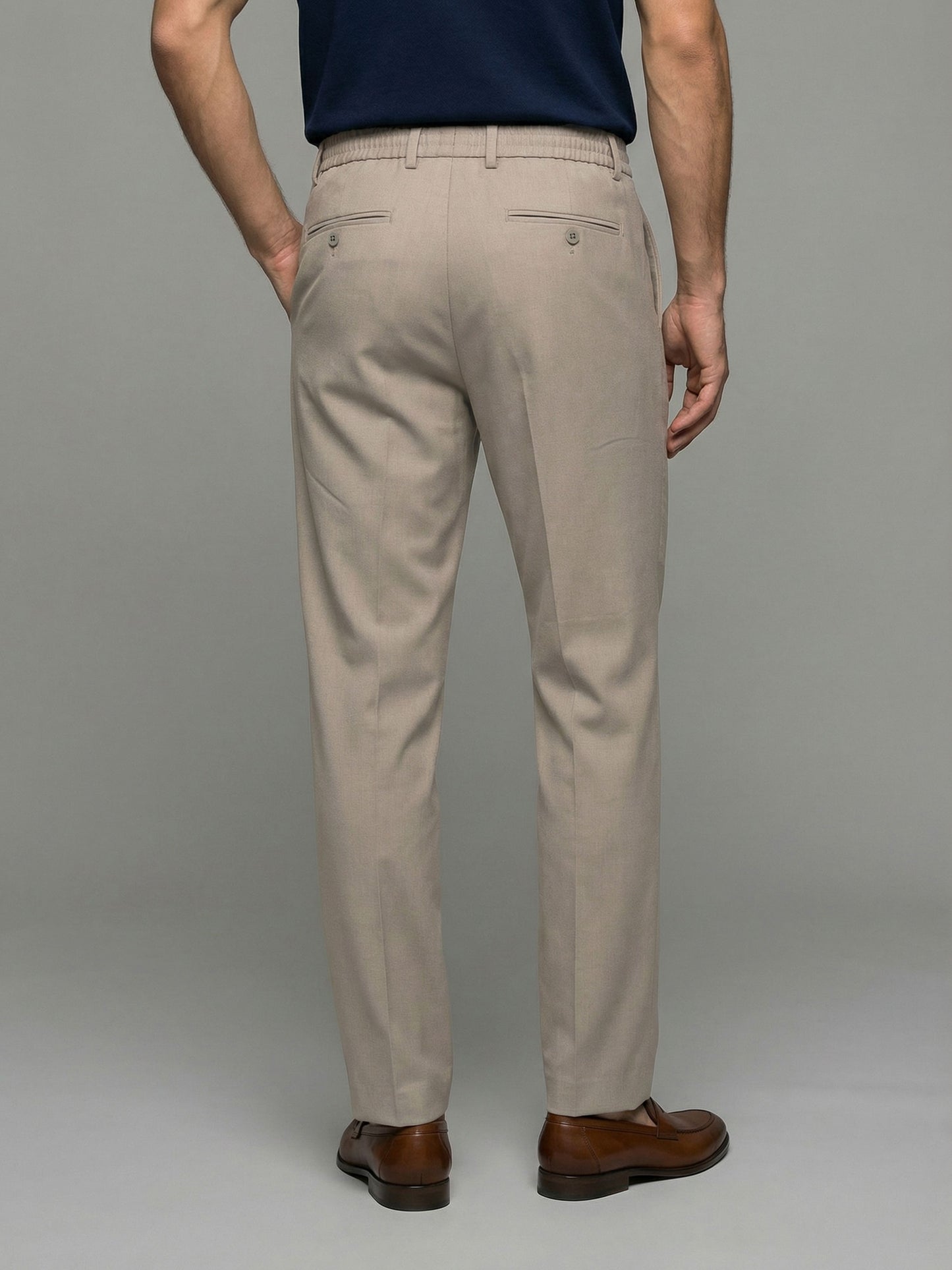 Celio* Men Beige Solid Baggy Fit Polyester Trousers