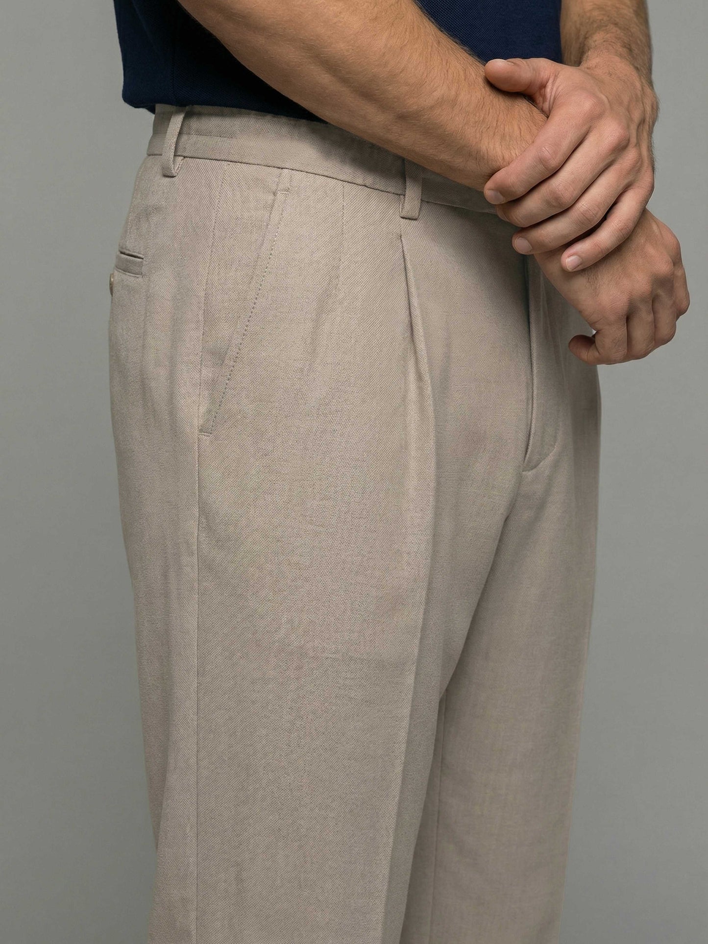 Celio* Men Beige Solid Baggy Fit Polyester Trousers