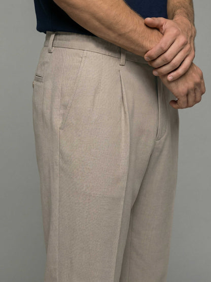 Celio* Men Beige Solid Baggy Fit Polyester Trousers