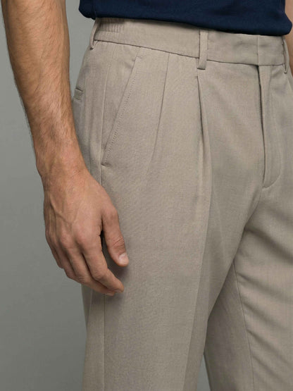 Celio* Men Beige Solid Baggy Fit Polyester Trousers