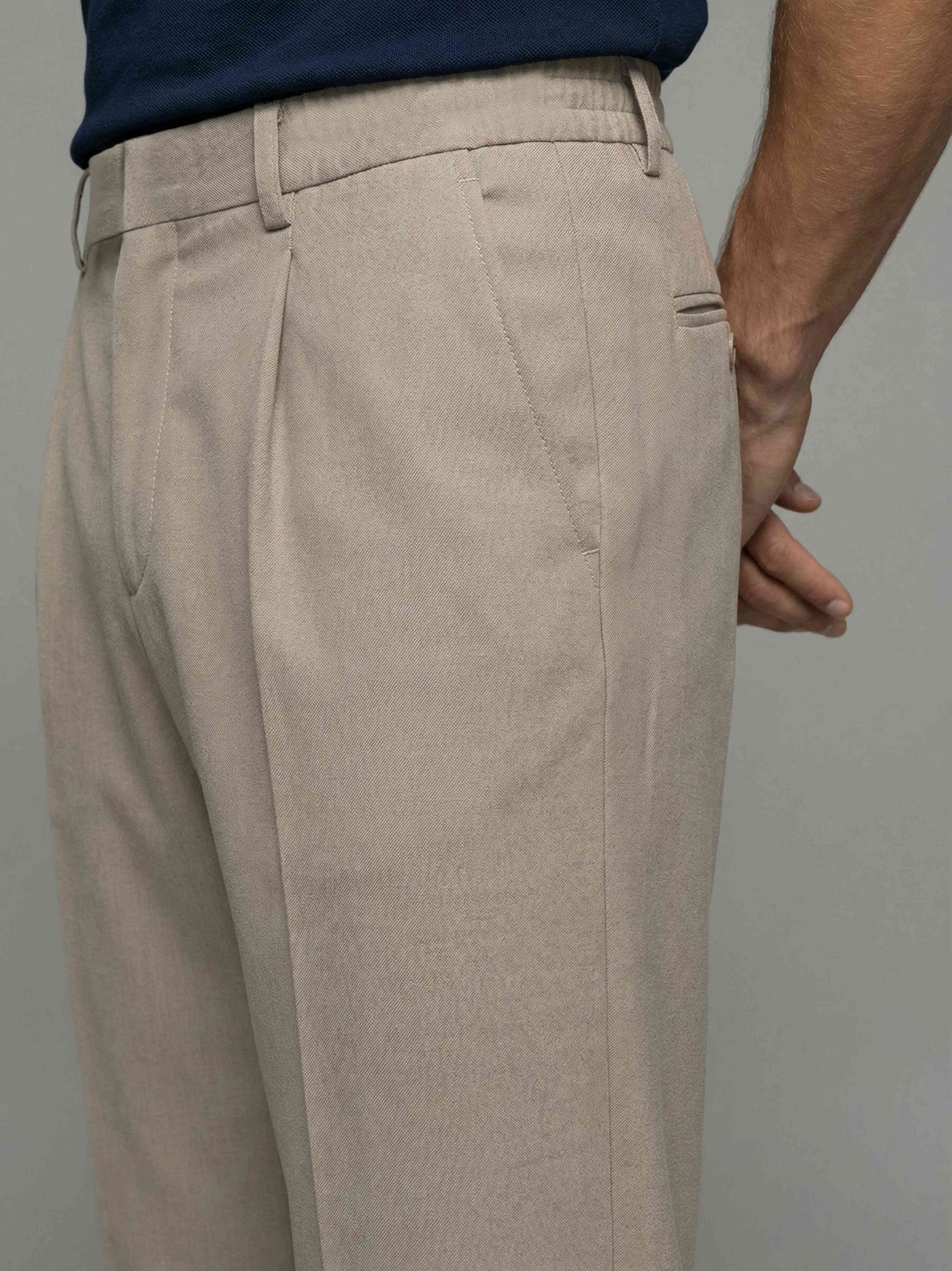 Celio* Men Beige Solid Baggy Fit Polyester Trousers