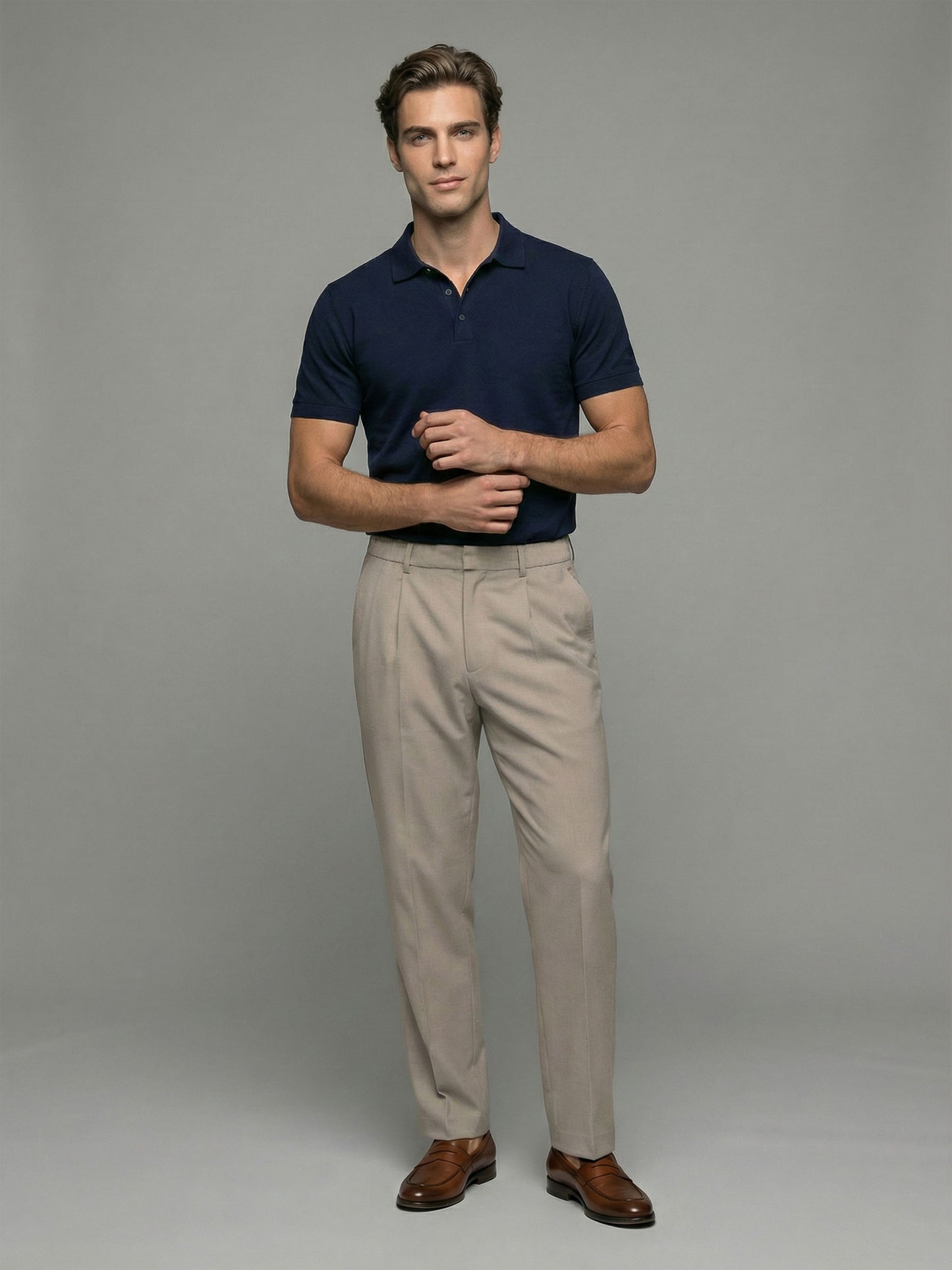 Celio* Men Beige Solid Baggy Fit Polyester Trousers