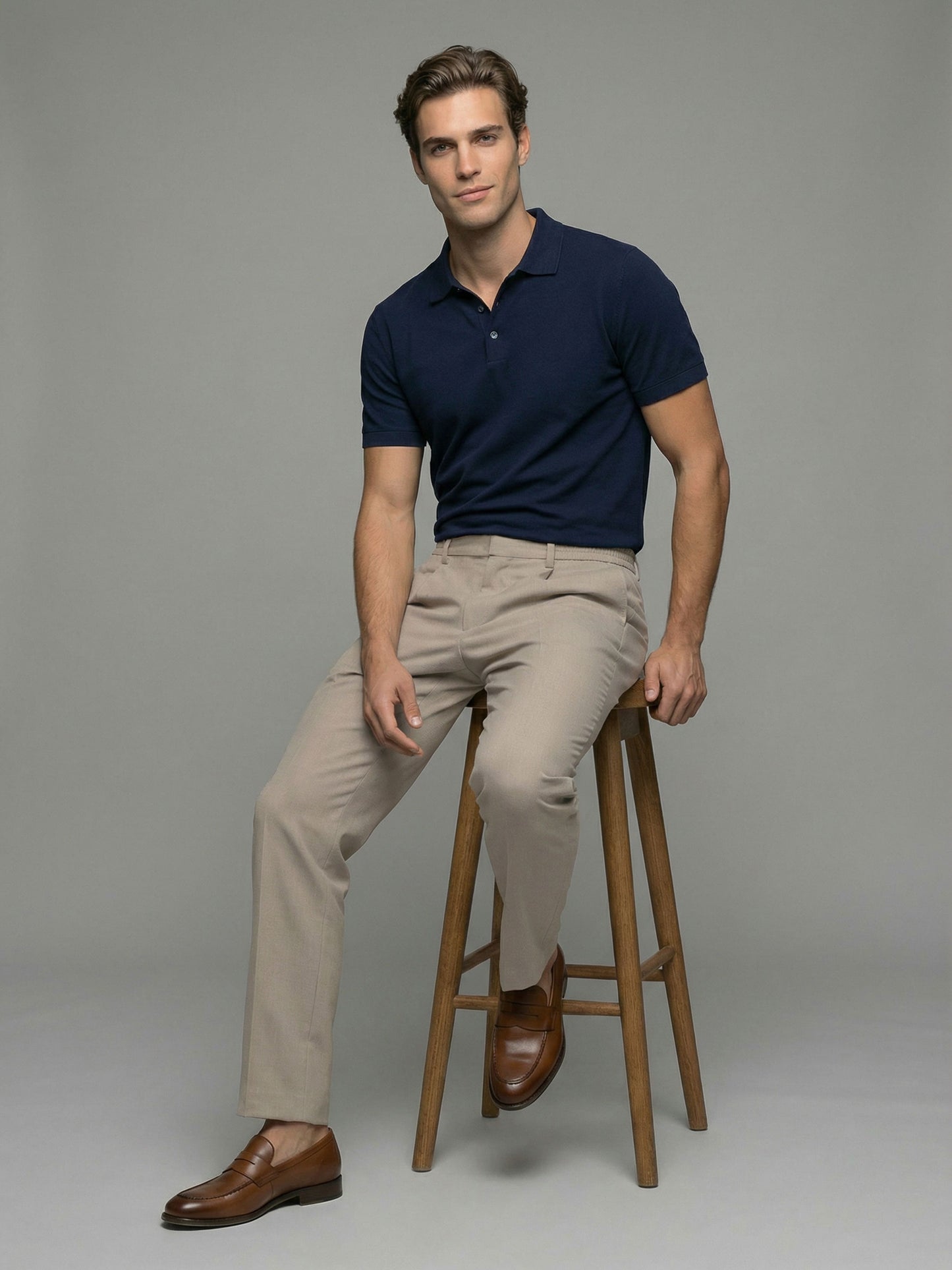 Celio* Men Beige Solid Baggy Fit Polyester Trousers