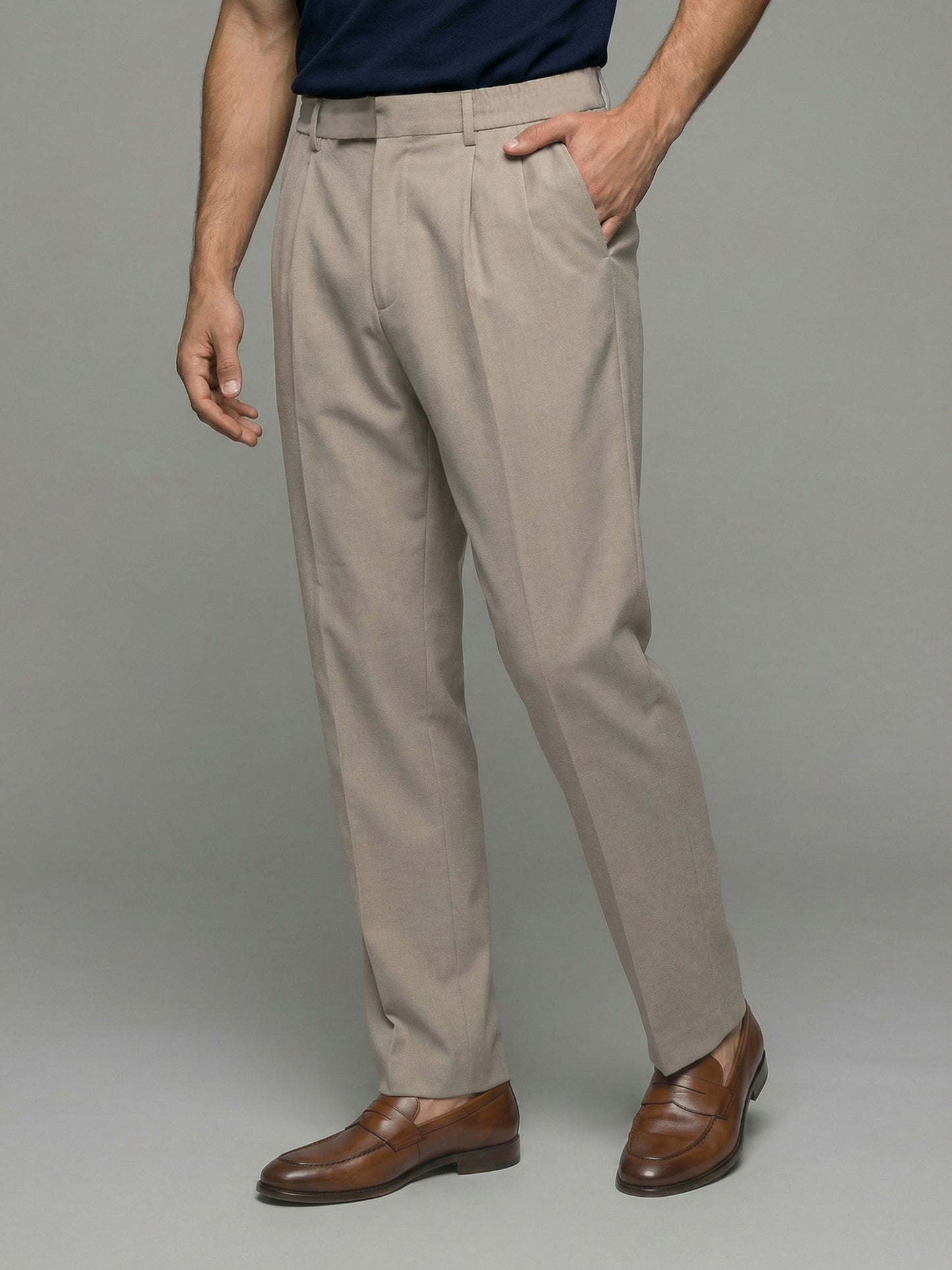Celio* Men Beige Solid Baggy Fit Polyester Trousers