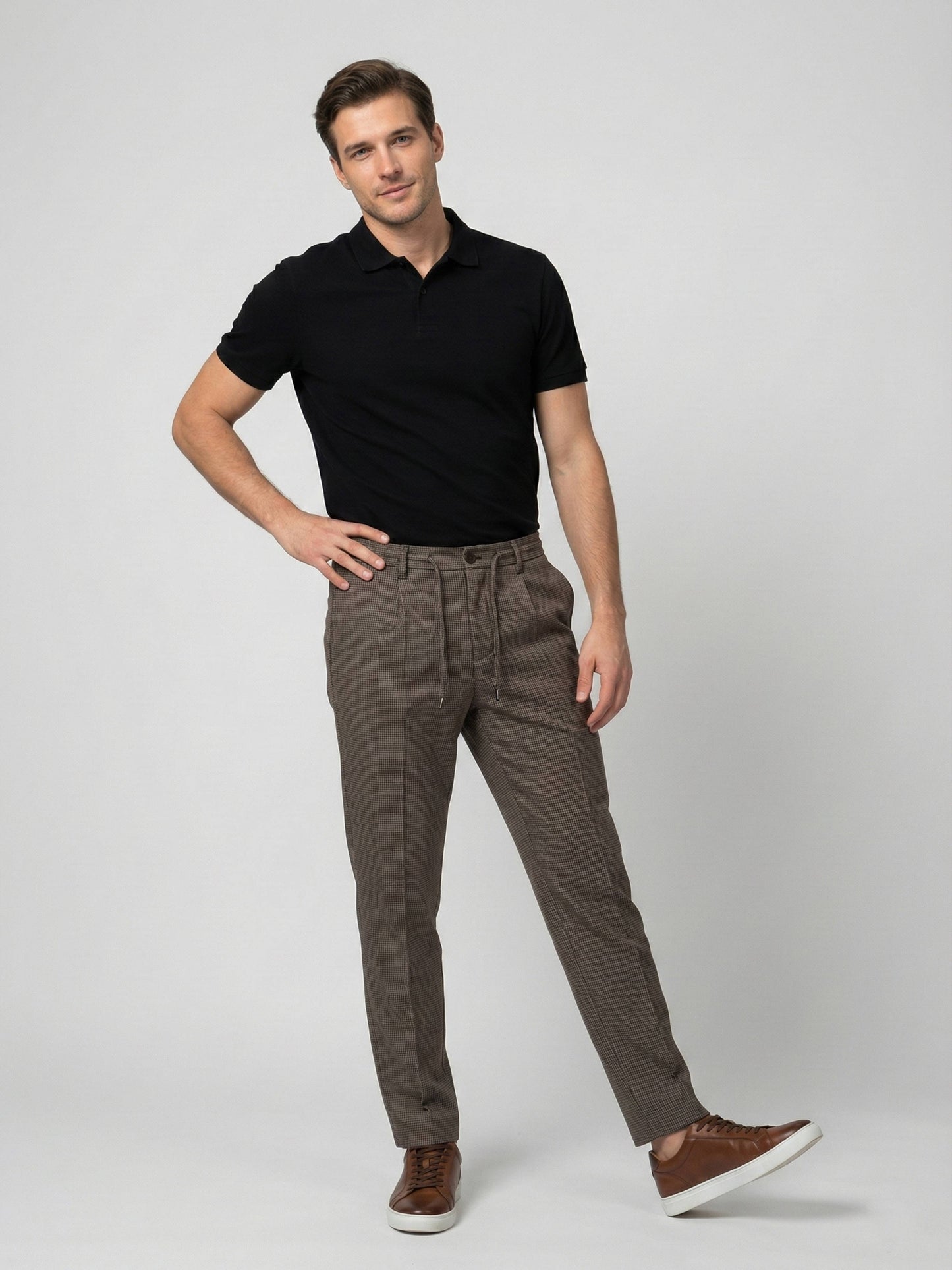 Celio* Men Brown Solid Straight Fit Polyester Trousers