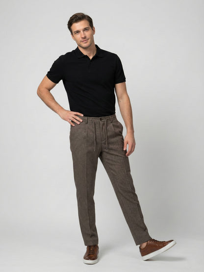 Celio* Men Brown Solid Straight Fit Polyester Trousers