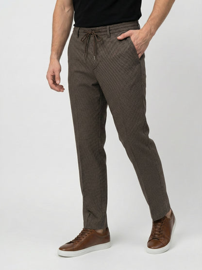 Celio* Men Brown Solid Straight Fit Polyester Trousers