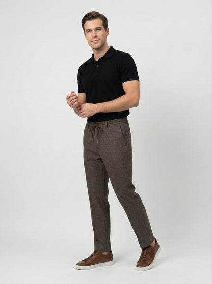Celio* Men Brown Solid Straight Fit Polyester Trousers