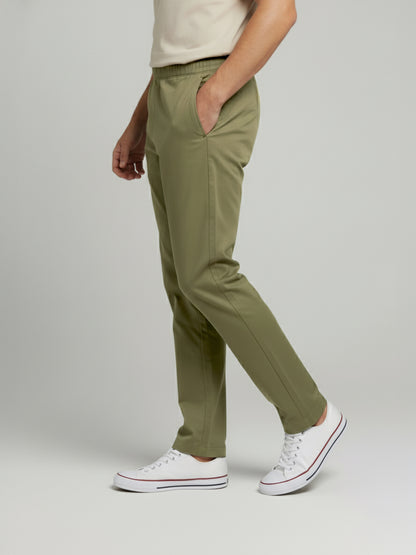 Celio* Men Olive Solid Slim Fit Polyester Trousers