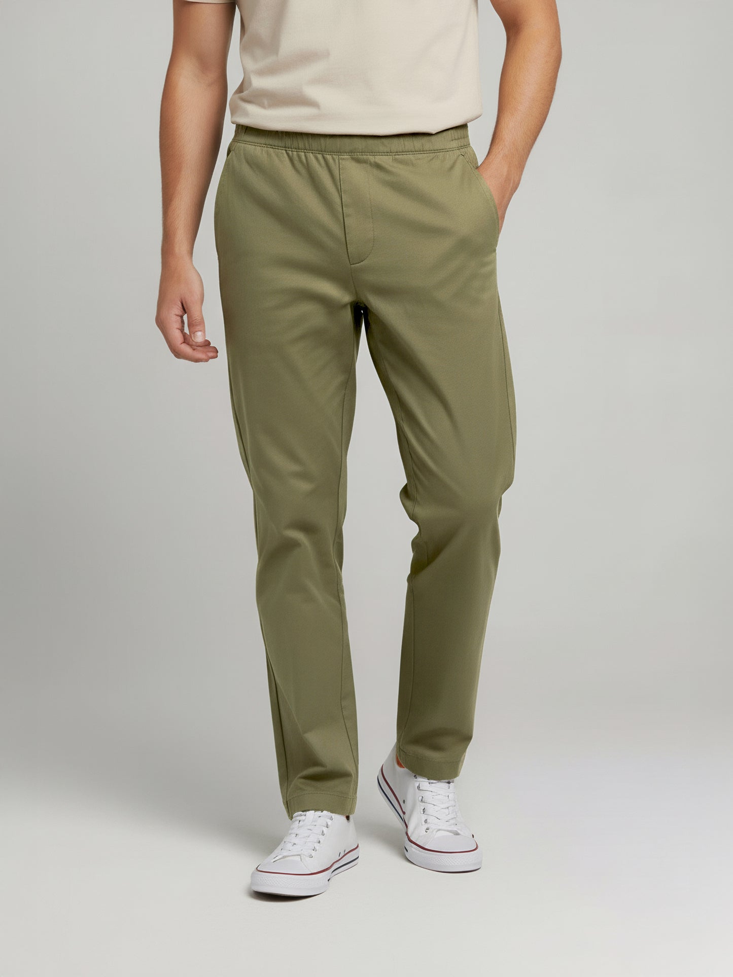 Celio* Men Olive Solid Slim Fit Polyester Trousers