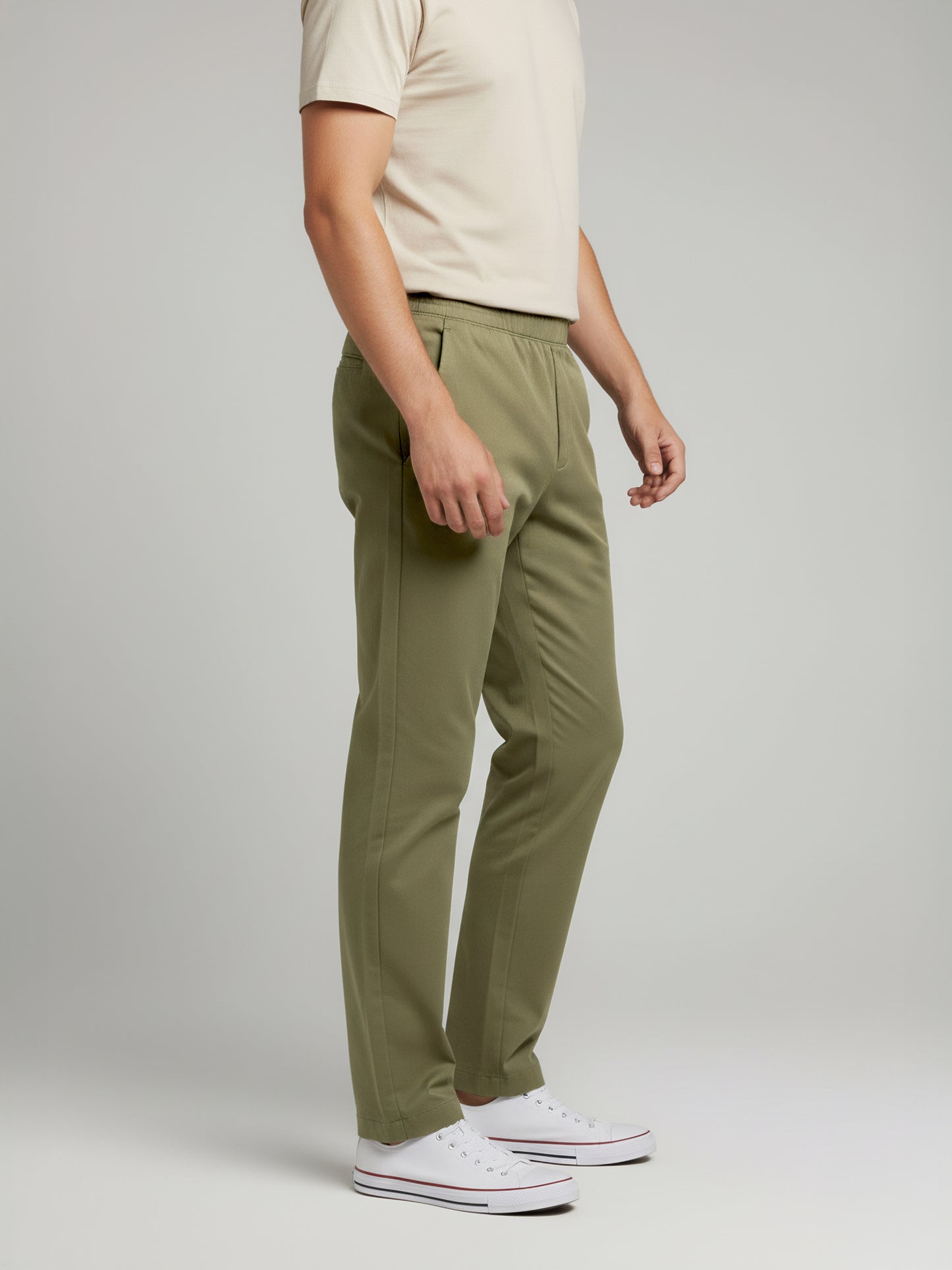 Celio* Men Olive Solid Slim Fit Polyester Trousers
