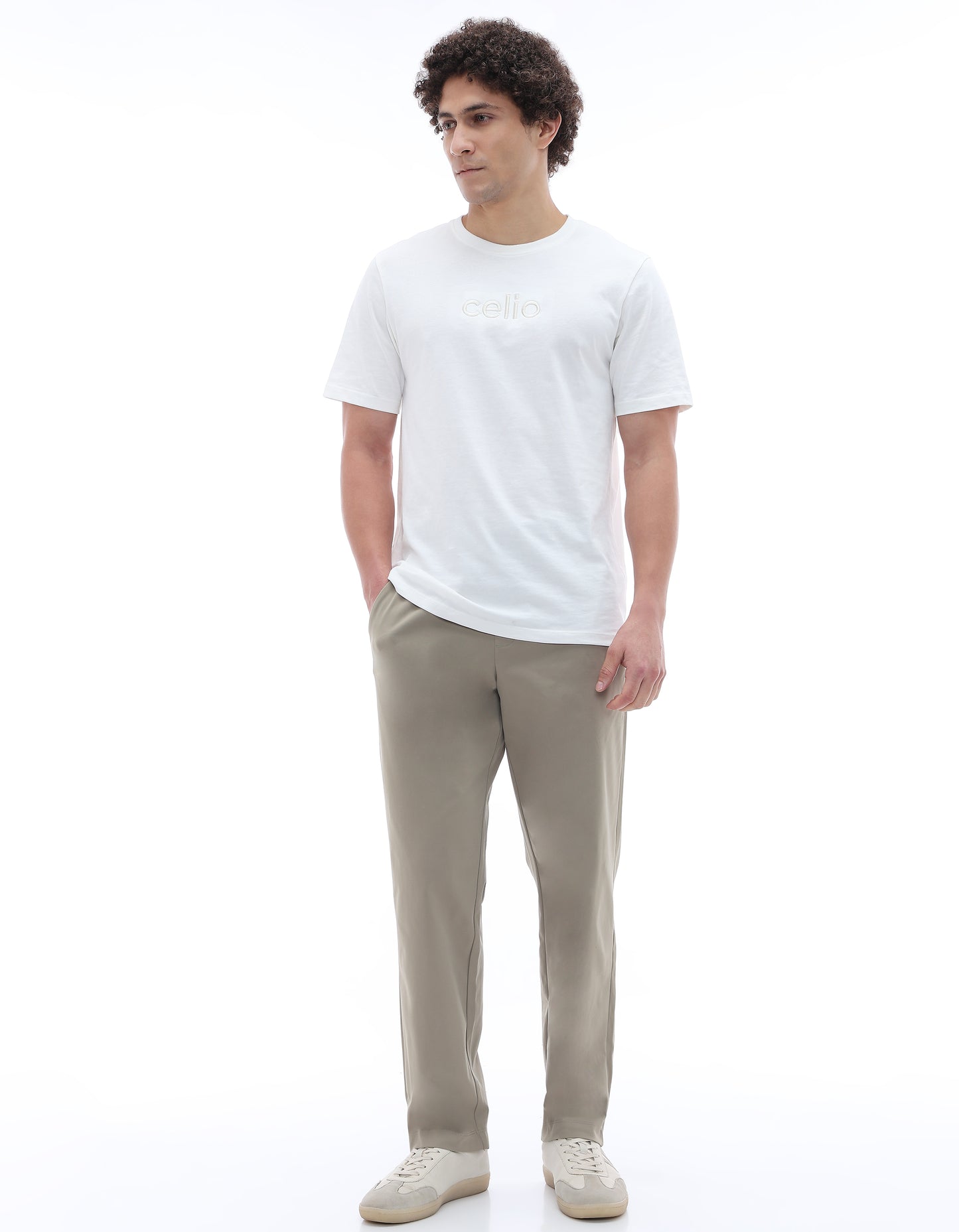 Celio* Men Olive Slim Fit Polyester Trousers