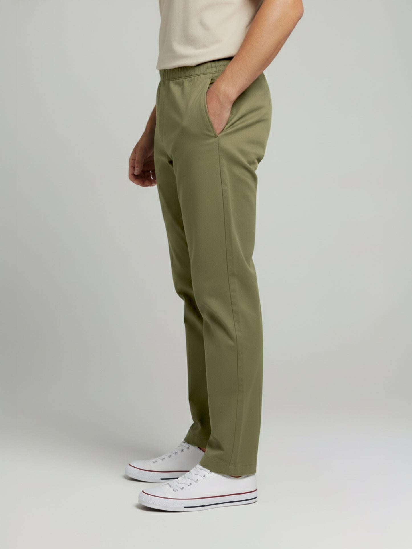 Celio* Men Olive Solid Slim Fit Polyester Trousers
