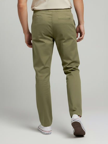 Celio* Men Olive Solid Slim Fit Polyester Trousers