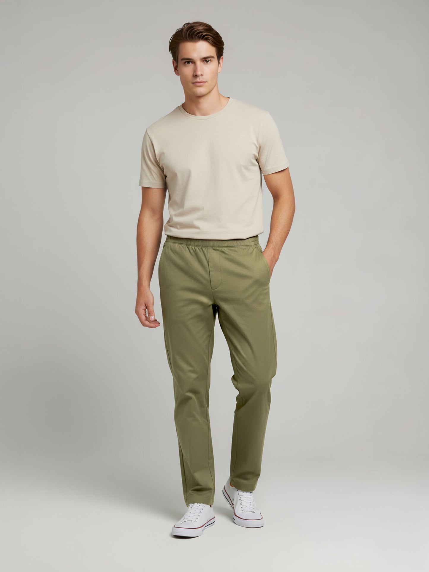 Celio* Men Olive Solid Slim Fit Polyester Trousers