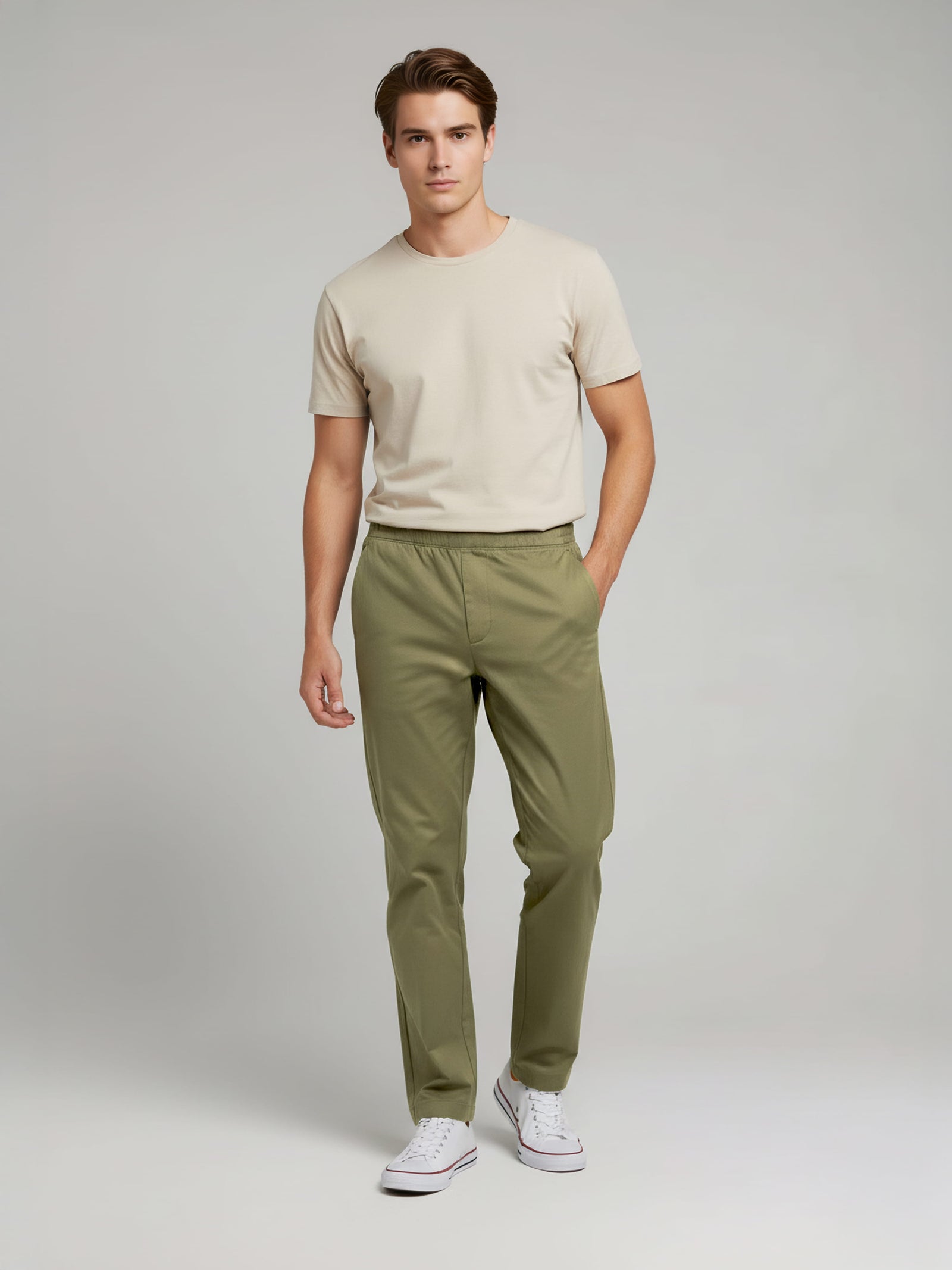 Celio* Men Olive Slim Fit Polyester Trousers