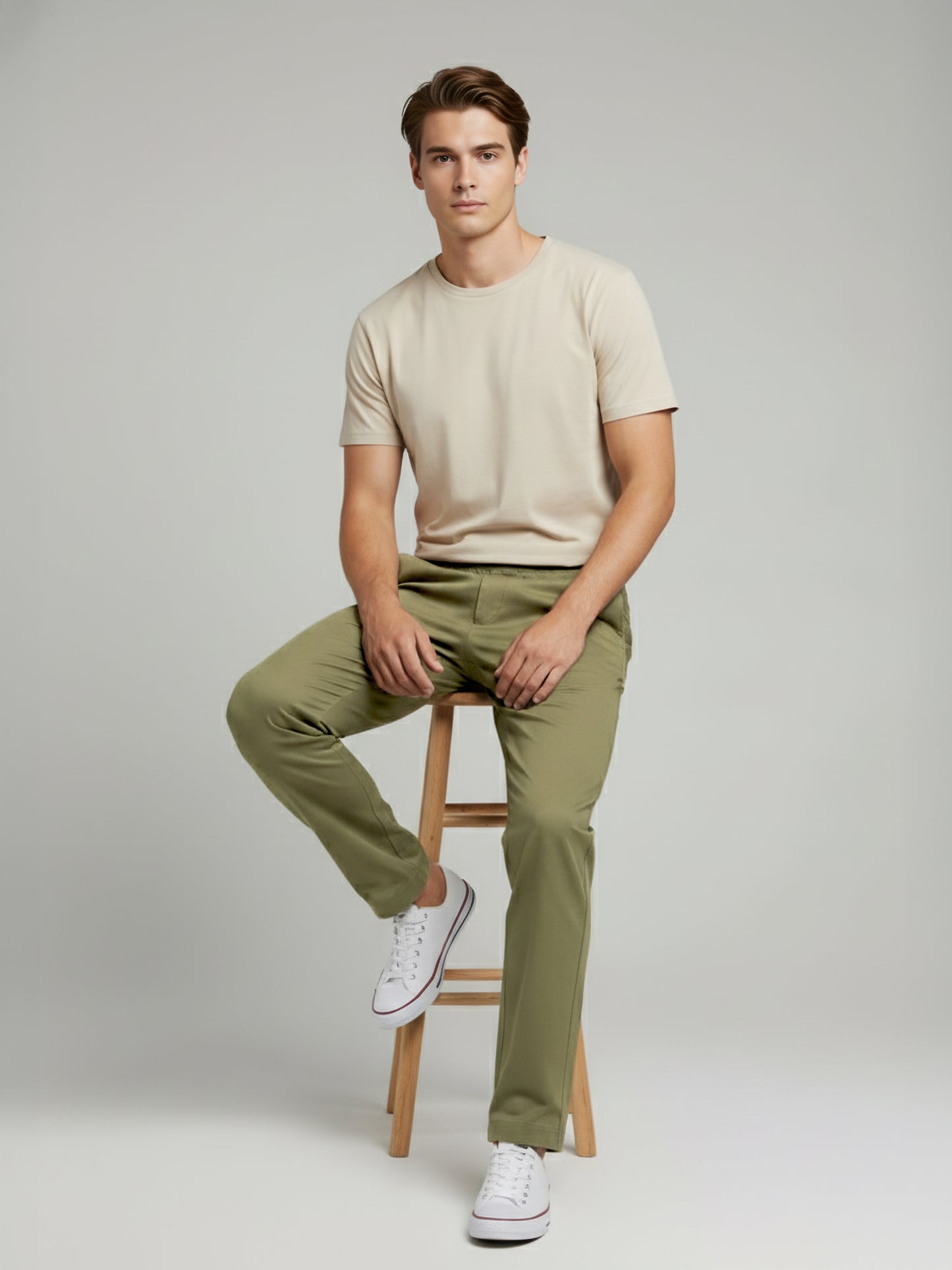 Celio* Men Olive Solid Slim Fit Polyester Trousers