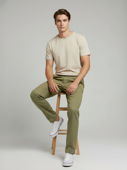 Celio* Men Olive Solid Slim Fit Polyester Trousers