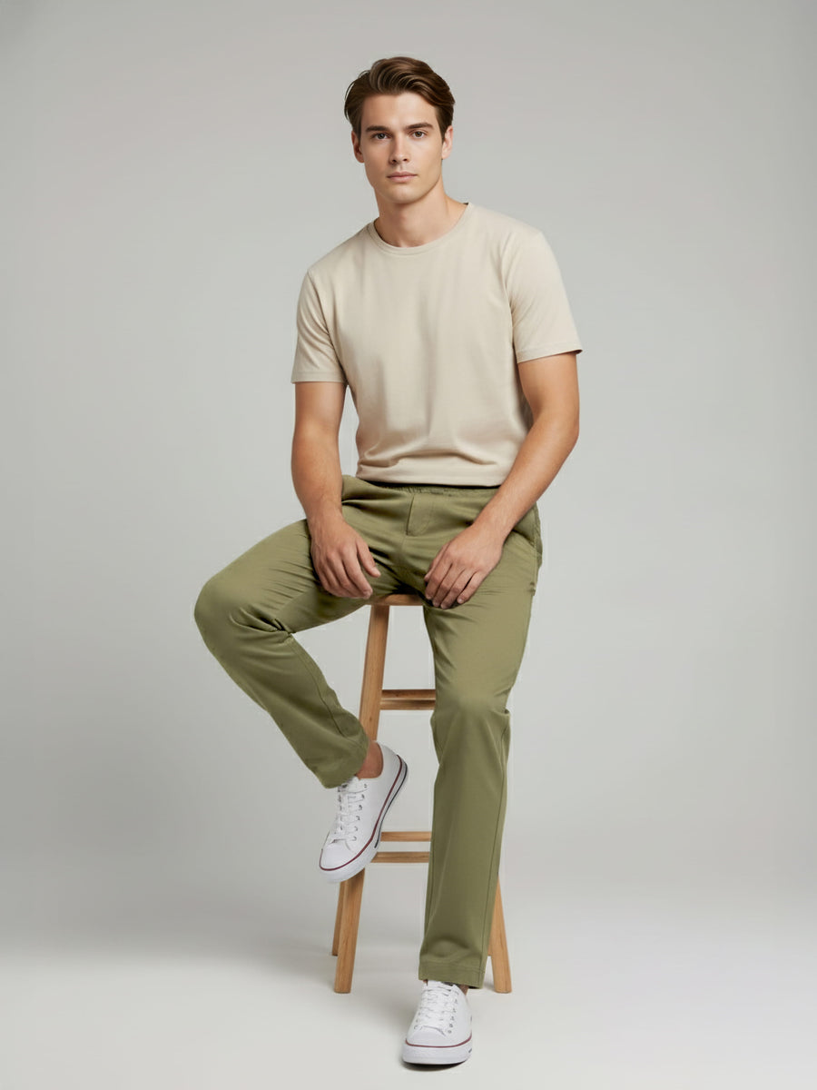 Celio* Men Olive Slim Fit Polyester Trousers