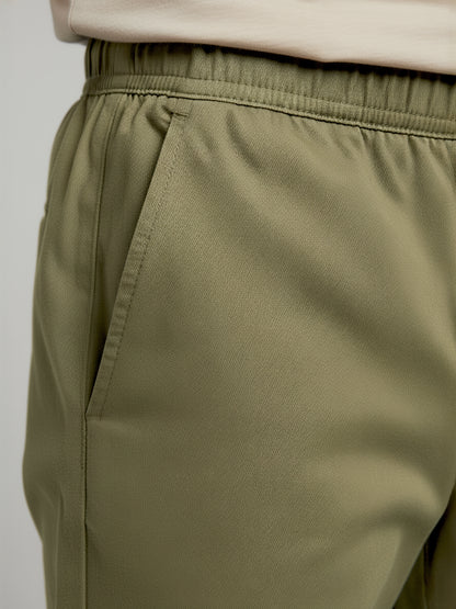 Celio* Men Olive Solid Slim Fit Polyester Trousers