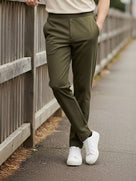 Celio* Polyester Slim Fit Men Olive Solid Trousers