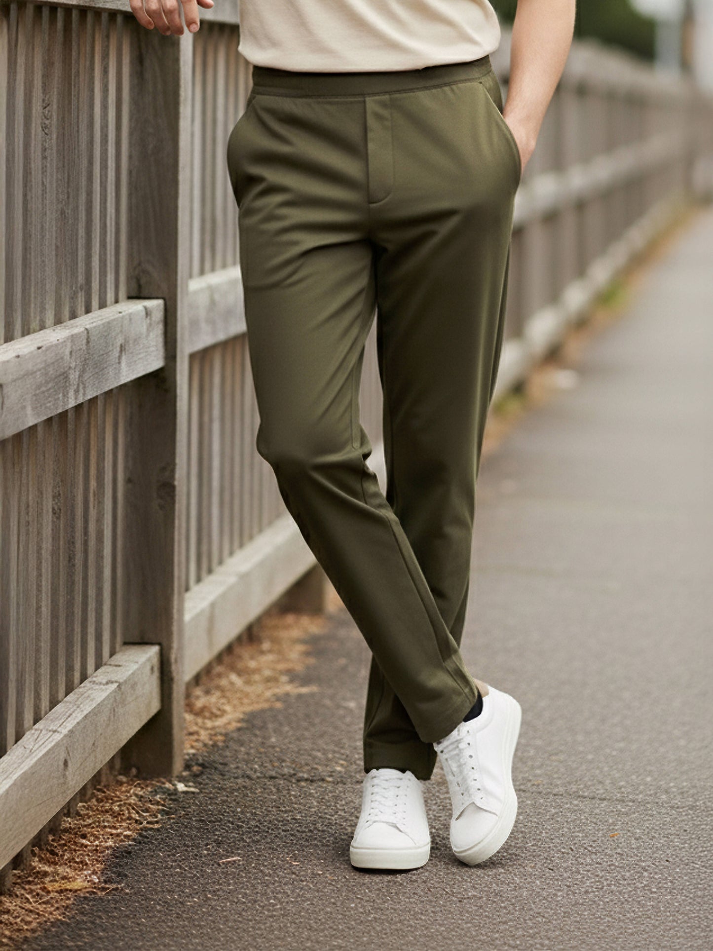 Celio* Polyester Slim Fit Men Olive Solid Trousers