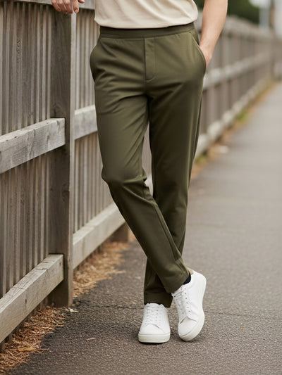Celio* Polyester Slim Fit Men Olive Solid Trousers
