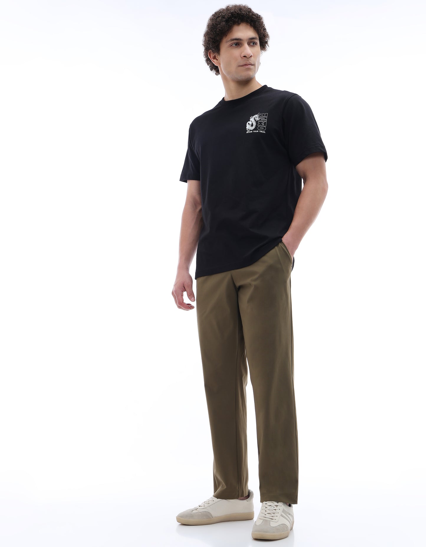 Celio* Polyester Slim Fit Men Olive Solid Trousers