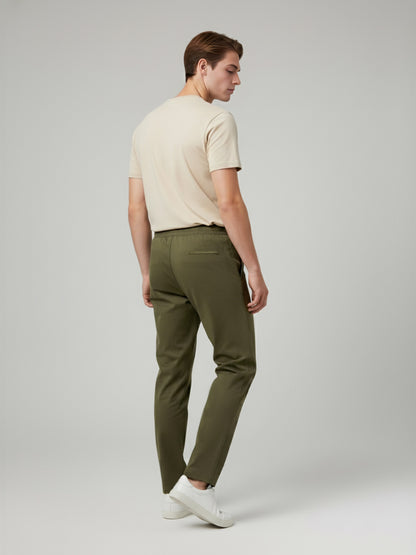 Celio* Polyester Slim Fit Men Olive Solid Trousers