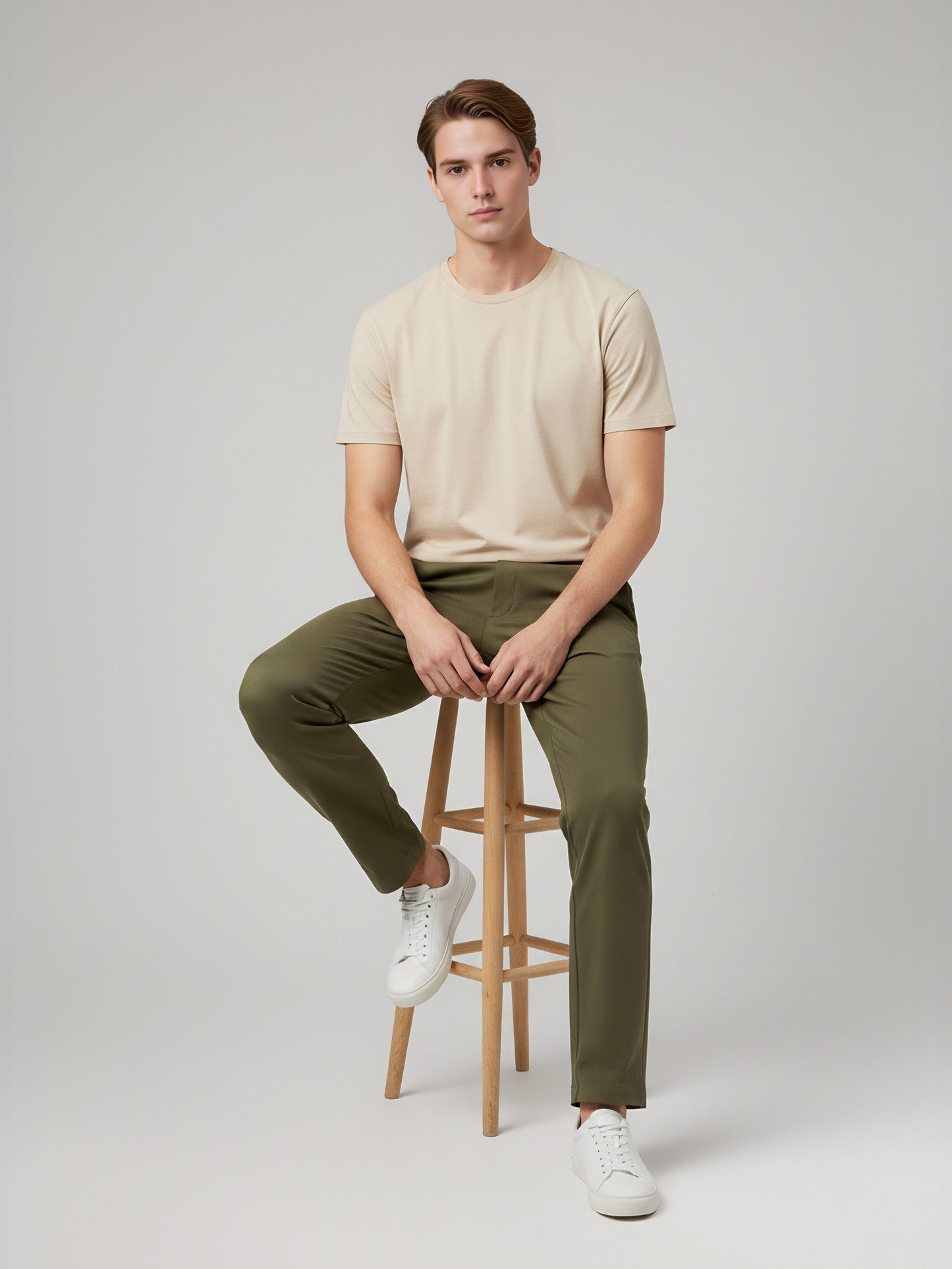 Celio* Polyester Slim Fit Men Olive Solid Trousers