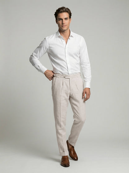 Celio* Men Off White Checked Slim Fit Cotton Trousers