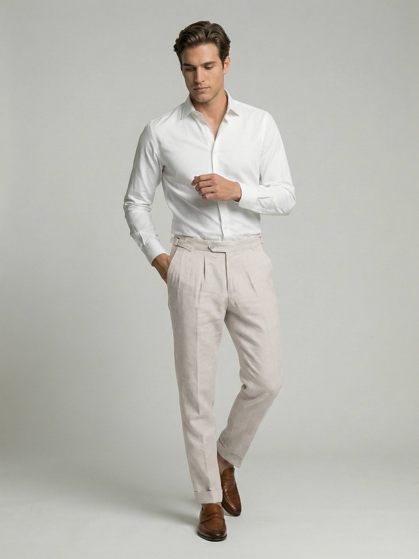 Celio* Men Off White Checked Slim Fit Cotton Trousers