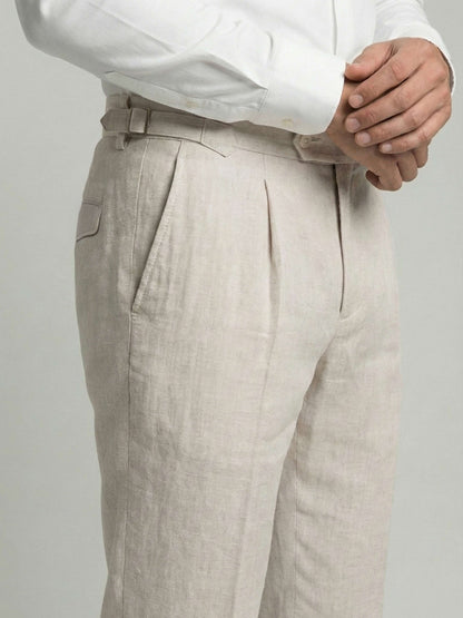 Celio* Men Off White Checked Slim Fit Cotton Trousers