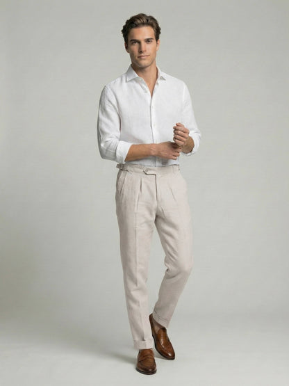 Celio* Men Off White Checked Slim Fit Cotton Trousers