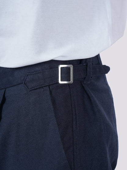 Celio* Men Navy Blue Solid Slim Fit Cotton-Linen-Blend Trousers