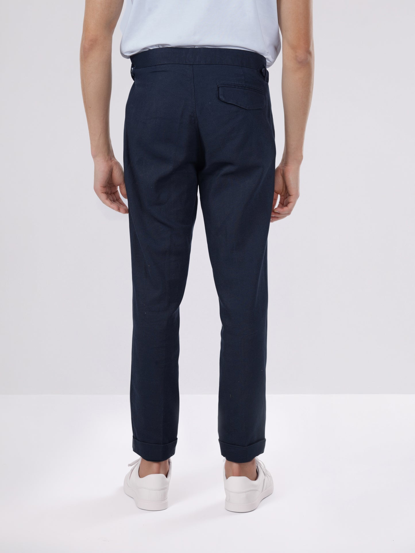 Celio* Men Navy Blue Solid Slim Fit Cotton-Linen-Blend Trousers