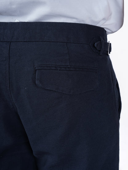 Celio* Men Navy Blue Solid Slim Fit Cotton-Linen-Blend Trousers