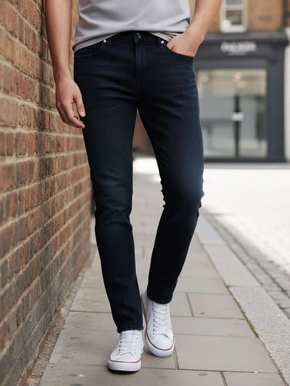 Celio Men Blue Solid Slim Fit Cotton Jeans