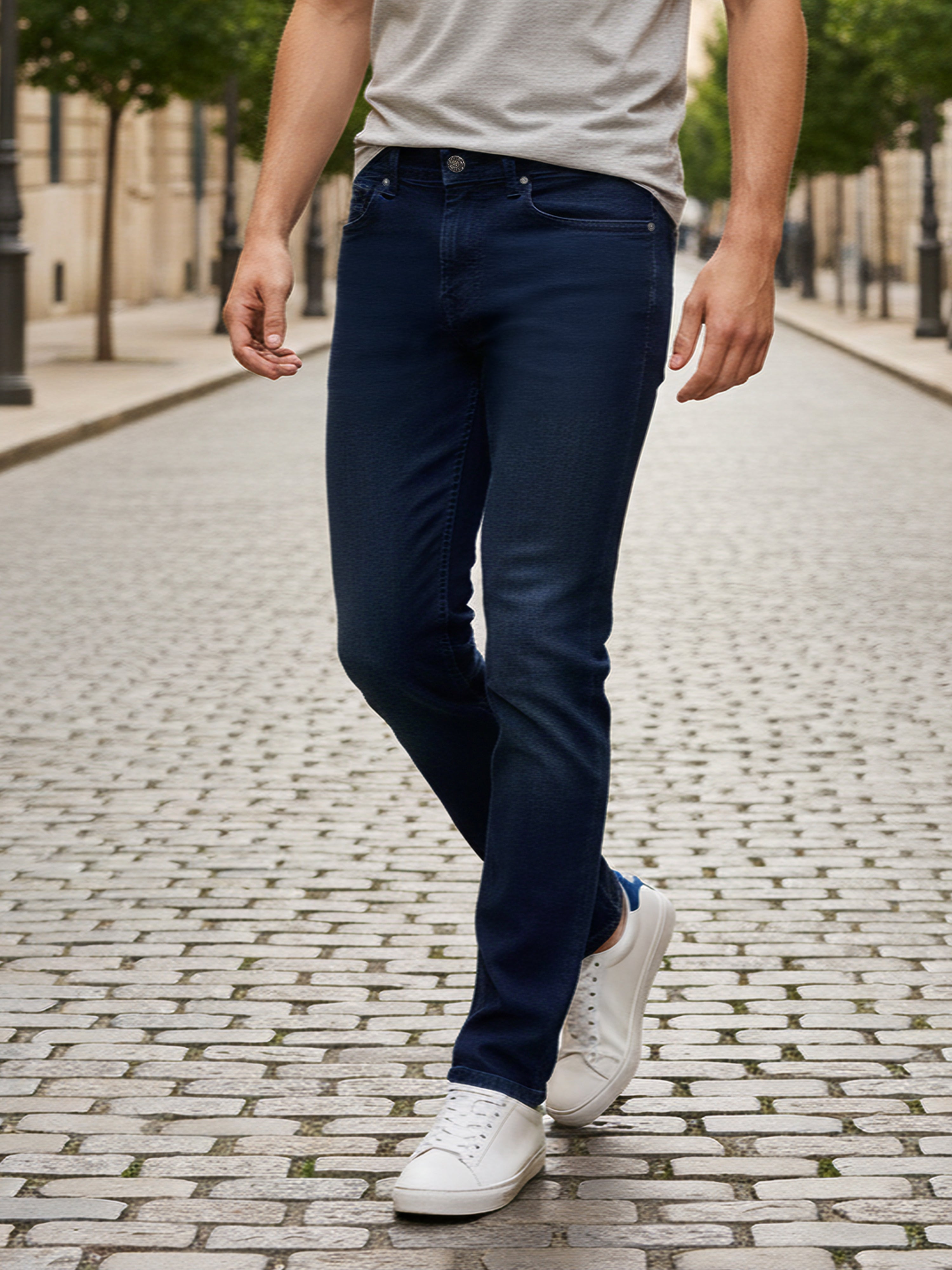 Celio Men Blue Solid Slim Fit Cotton Jeans