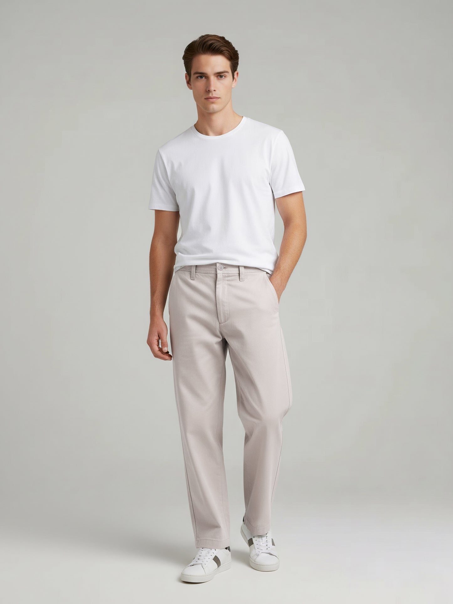 Celio* Men Beige Solid Relaxed Fit Cotton Trousers