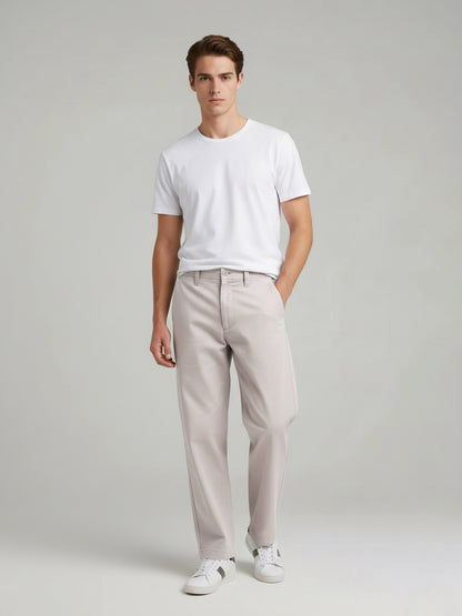 Celio* Men Beige Solid Relaxed Fit Cotton Trousers