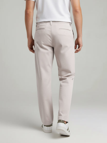 Celio* Men Beige Solid Relaxed Fit Cotton Trousers