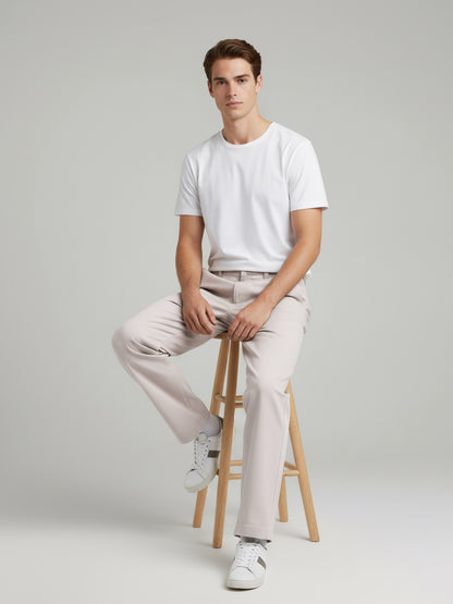 Celio* Men Beige Solid Relaxed Fit Cotton Trousers