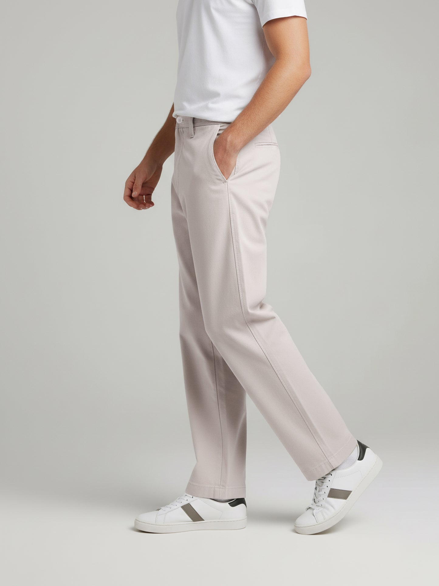 Celio* Men Beige Solid Relaxed Fit Cotton Trousers