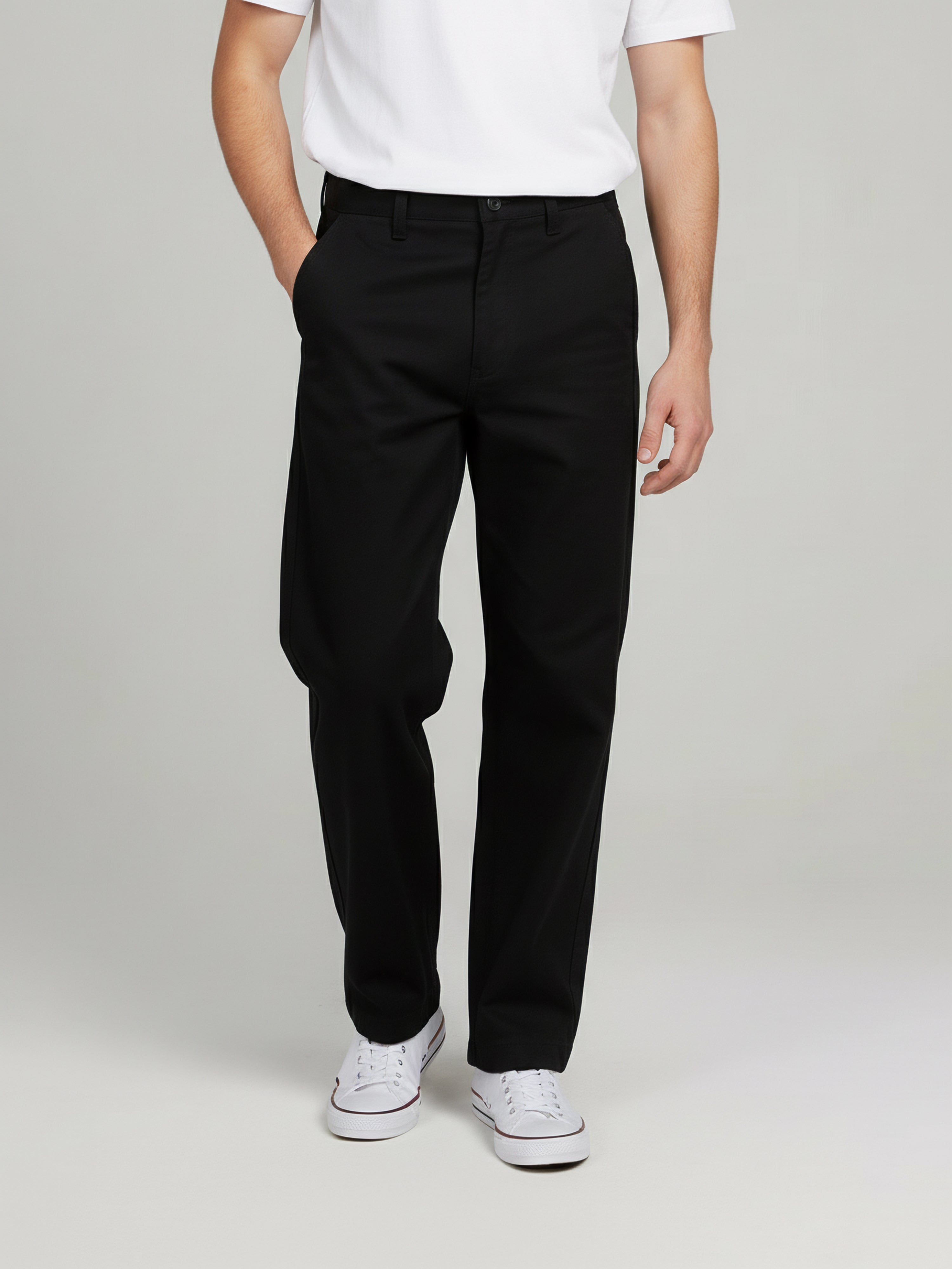 Celio Men Black Solid Relaxed Fit Cotton Trousers
