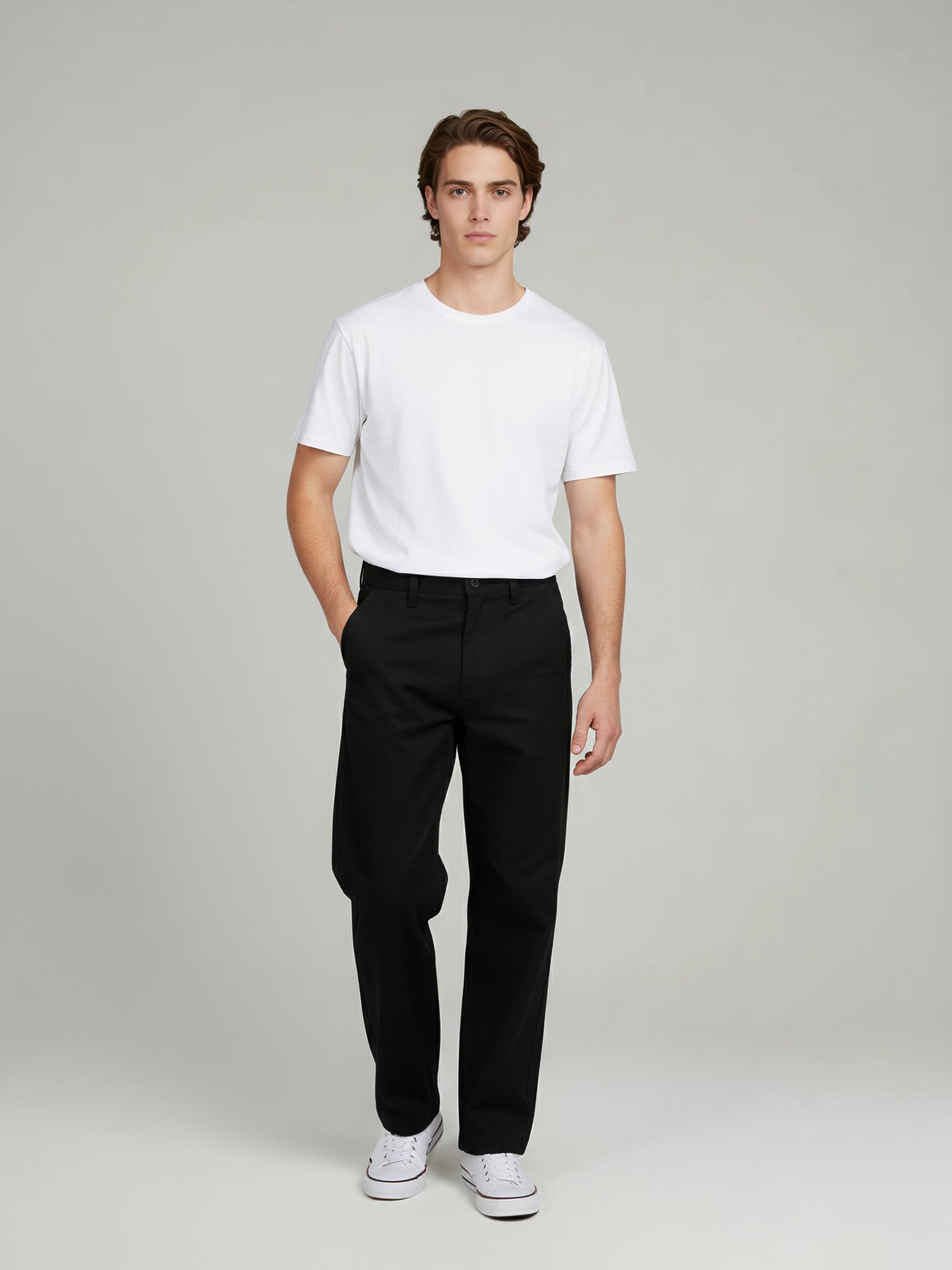 Celio* Men Black Solid Relaxed Fit Cotton Trousers
