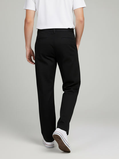 Celio* Men Black Solid Relaxed Fit Cotton Trousers
