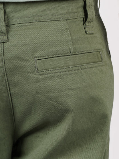 Celio* Men Olive Solid Baggy Fit Cotton Trousers