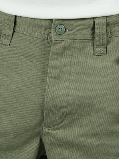 Celio* Men Olive Solid Baggy Fit Cotton Trousers